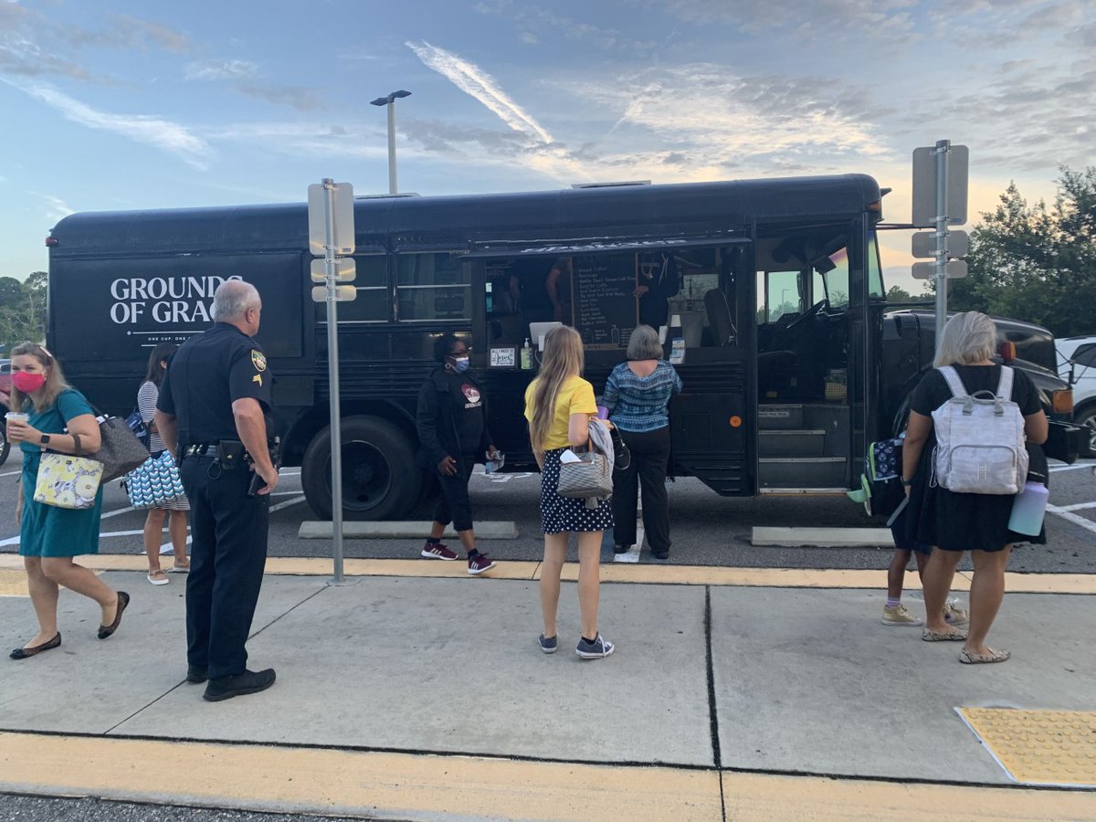 CharterCoastal's tweet photo. DCSC was blessed this morning by Grounds of Grace Jax Coffee Bus treating our teachers and staff to coffee. Local coffee with a great mission for a cause for children. Thank you to one of our parents, Mrs. Lane for nominating Coastal!
#groundsofgracejax #thankyou #CSUSAproud https://t.co/VruDadtrq8