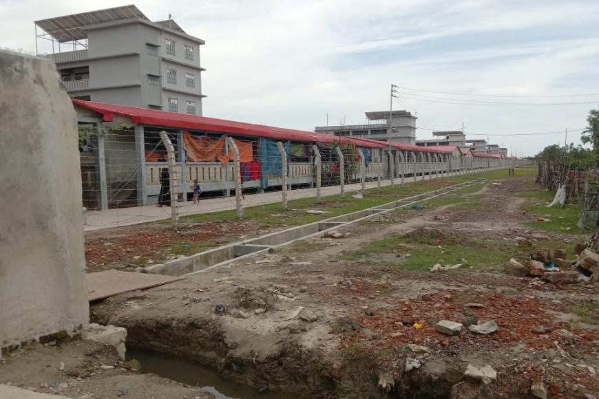 Fencing encloses the Rohingya refugee camp on the island of Bhasan Char, off the coast of Bangladesh.  © 2021 Private