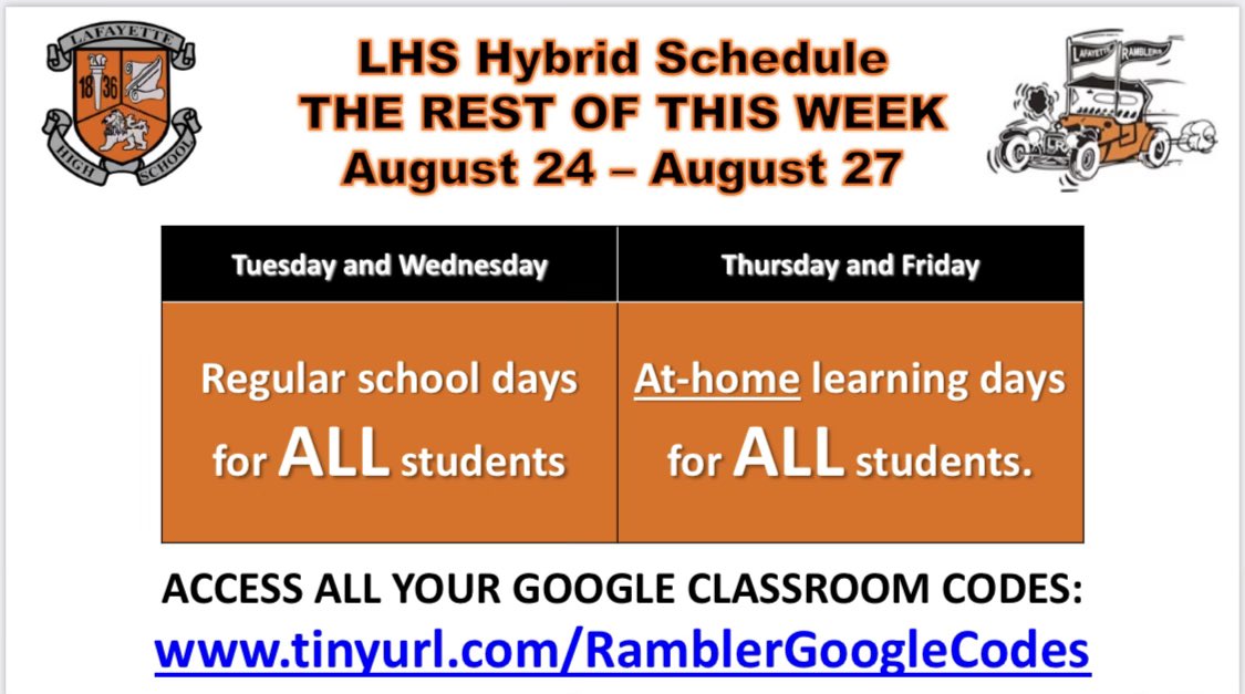 LHS Hybrid Schedule 8/24-8/27!
