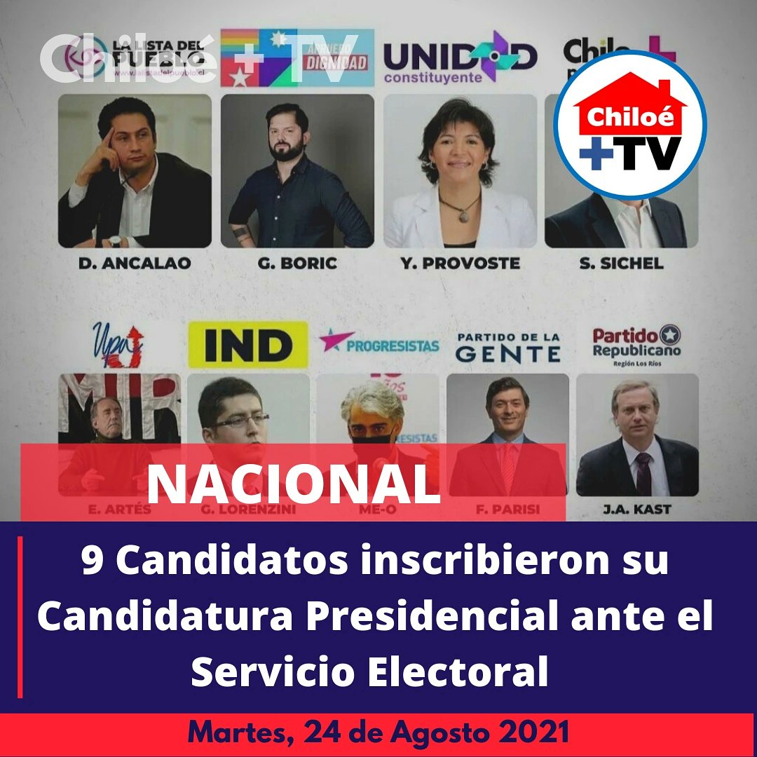 ChiloeMasTV's tweet photo. Anoche finalizó el plazo de inscripción de candidaturas para las próximas elecciones.
Los candidatos oficiales registrados por el Servel para la papeleta presidencial en noviembre son: https://t.co/9YBWlhmhMy
