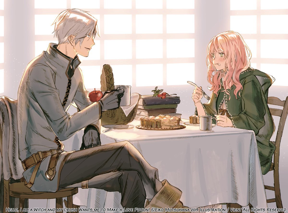 fr1mm4l's tweet image. if you want to read a romance LN, this is a really cute one about an introvert witch that are being requested to make a love potion by her long-time crush who's a super grumpy &amp;amp; strait-laced royal knight. but then he starts coming over a lot to feed her bcs he's a mother hen 😭
