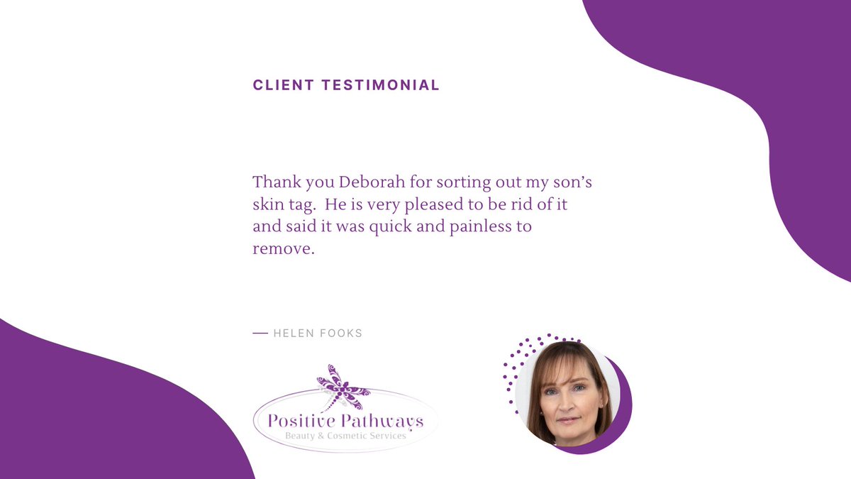 Helen, I am so happy I could help your son.

Electrolysis is a quick and painless way to remove skin tags.  You can read more about the process here buff.ly/3jh0wd3 or DM me for details.

#positivepathwaysbeauty #electrolysis
#electrolysistreatment #clienttestimonials