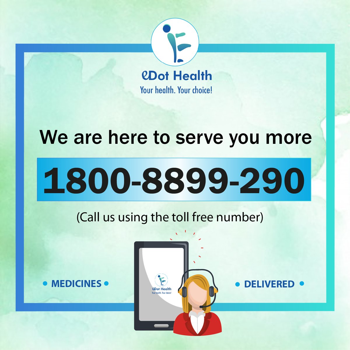 EdotHealth's tweet photo. We are here to serve you better. 

Our new toll free number 1800-8899-290 is now active. 

Get in touch with us for any queries regarding your medicine orders with the eDot Health App.

#edothealth #notermsandconditions #homedelivery #stayhome #staysafe #sanitize #onlinepayme https://t.co/b3jQf26Yg1