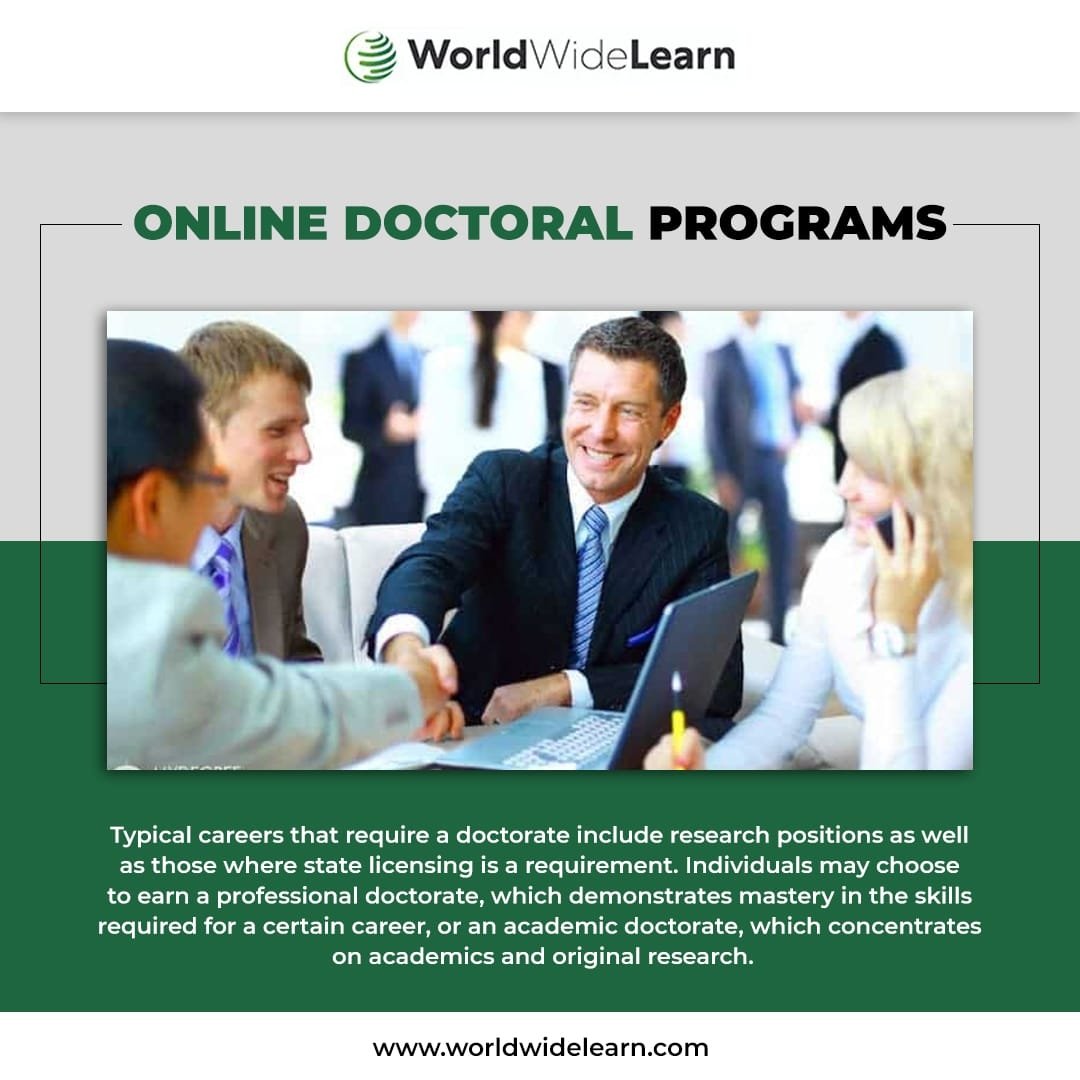 Join the Online #Doctoral Programs by #WorldWideLearn. With this you can focus on academic doctorate require for a research. Go for this #professional doctorate course.

Visit -  worldwidelearn.com