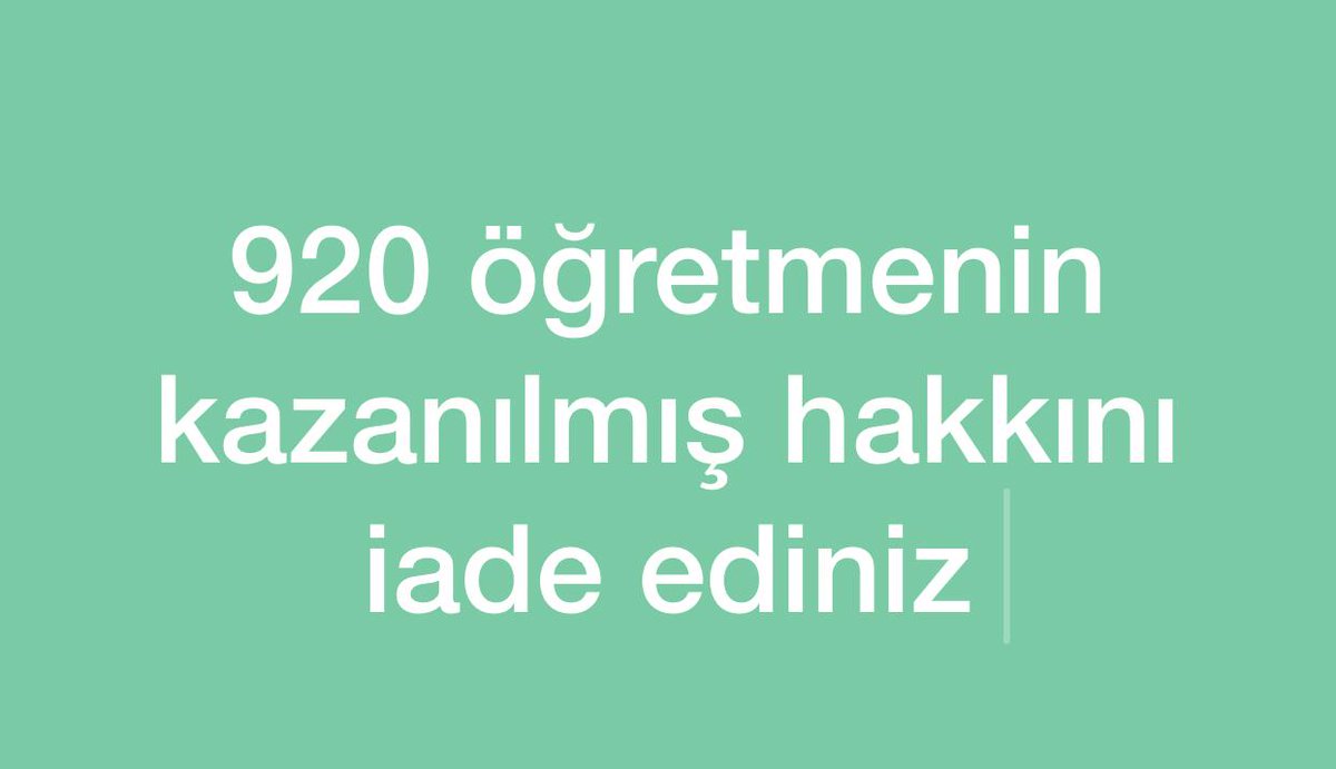 #920yeAtamaSözüTutulsun
<a href="/RTErdogan/">Recep Tayyip Erdoğan</a> <a href="/dbdevletbahceli/">Devlet Bahçeli</a>
<a href="/tcmeb/">Millî Eğitim Bakanlığı</a> <a href="/mebpgm/">Personel Genel Müdürlüğü</a> <a href="/aebilgili/">Ahmet Emre Bilgili</a> @demiiryakup <a href="/emrullahisler/">Emrullah İŞLER</a> <a href="/kamilaydinmhp/">Prof.Dr.Kamil Aydın</a> <a href="/makif_yilmaz/">Mehmet Akif YILMAZ</a> <a href="/oerdem42/">Orhan Erdem</a> <a href="/NazimMavis/">Dr. Nazım Maviş</a> <a href="/mhpyasarkaradag/">Yaşar Karadağ 🇹🇷🇦🇿</a> <a href="/osman_oren/">Osman Ören</a> <a href="/haozdemir/">Prof.Dr. Hacı Ahmet ÖZDEMIR</a> <a href="/tasar_cemal/">Cemal Taşar🇹🇷</a> 920 öğretmenin kazanılmış hakkını ne zaman iade edeceksiniz?