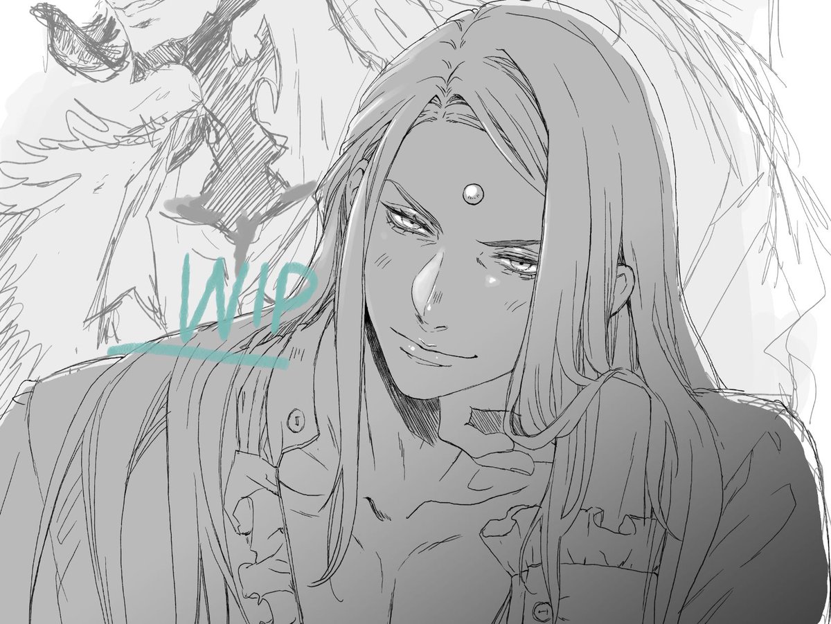 ✨Work in Progress✨ I'm finally starting to ink the StB boys! :)  If you guessed Zenos for the third bachelor, you were right! 😆💖
#FFXIVART #Zenos 