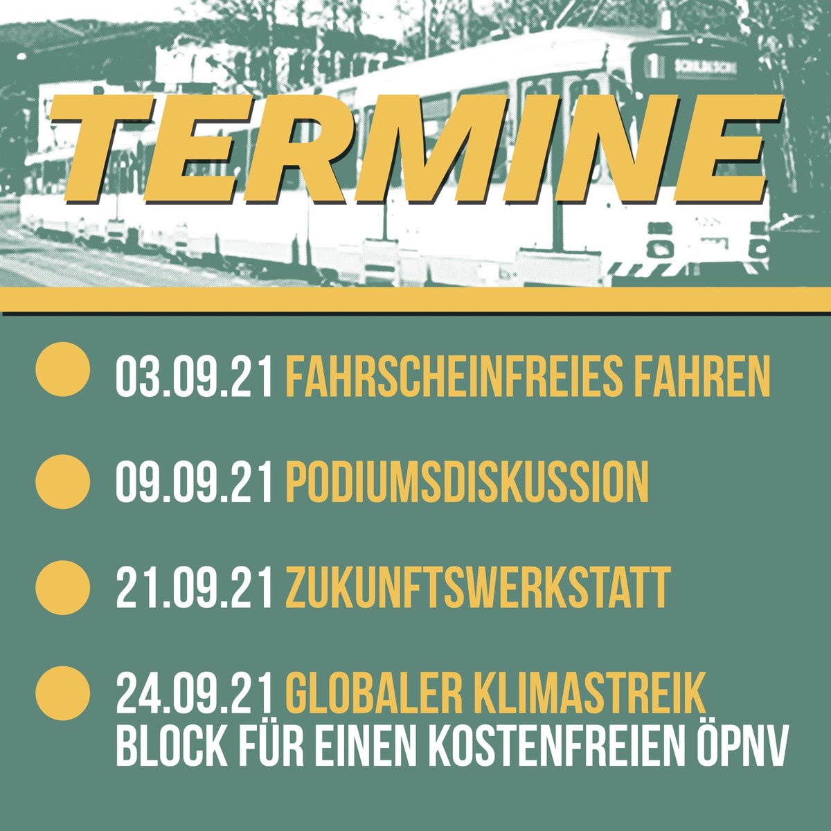 Unsere neue Kampagne "Fahrscheinfrei" startet jetzt. Tragt euch die Termine schon mal ein!