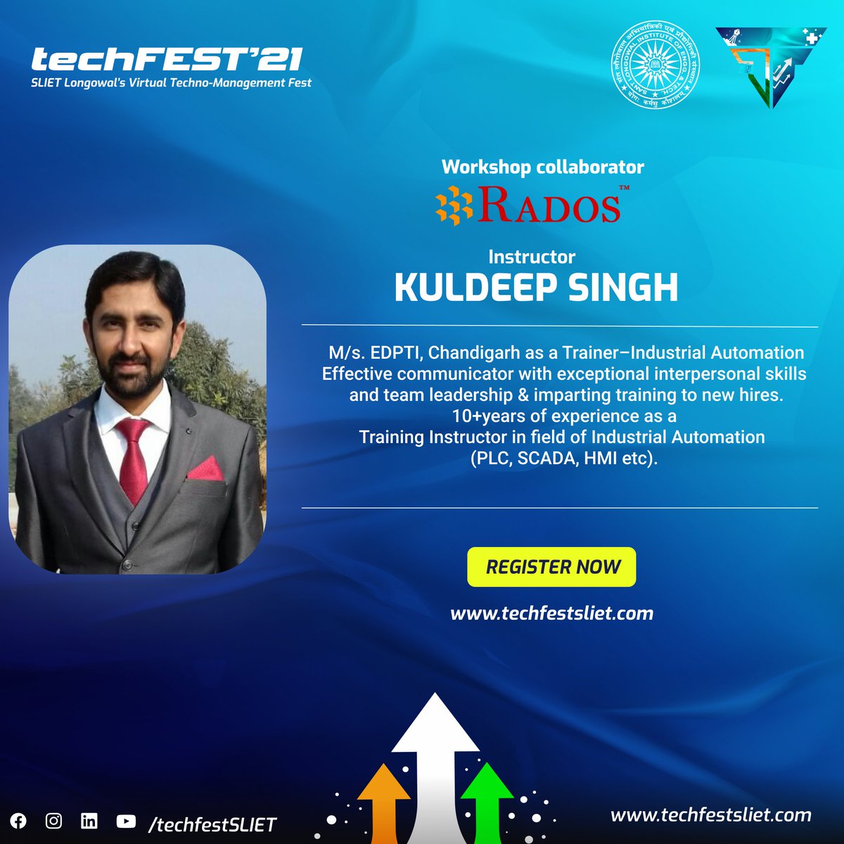 techfestsliet's tweet photo. Join us as we build an understanding of the concept of Industrial Automation and its implementation in the practical world!

- Link to the workshop can be found by viewing the schedule of the workshop after registering for it on the website mentioned in the bio. https://t.co/SSCHzfnvB4