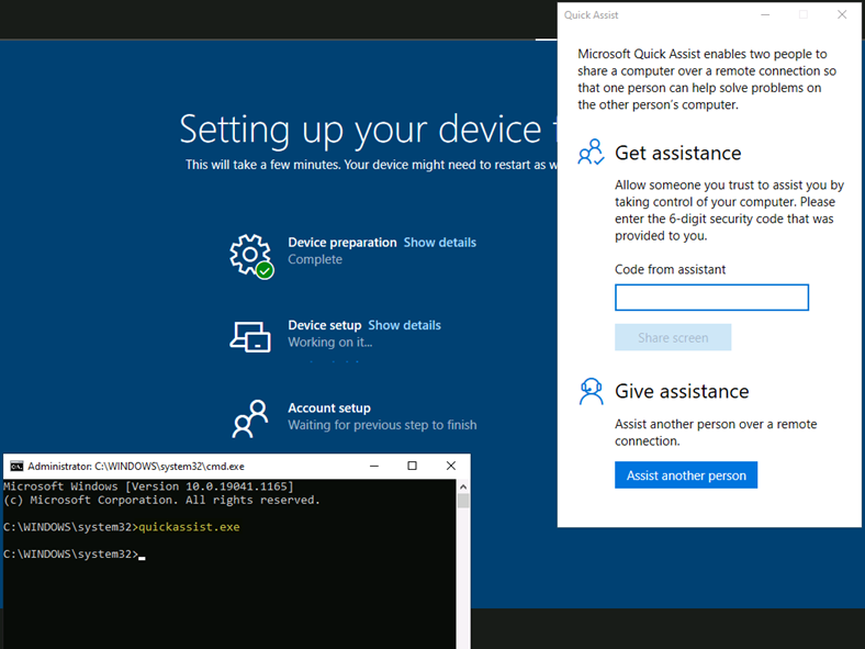 rnabmitra's tweet photo. Troubleshooting Autopilot OOBE with Quick Assist

Try Ctrl + Win + Q
Or
Use CMD to launch quickassist.exe

#Autopilot
#Intune https://t.co/A0argcpxgX