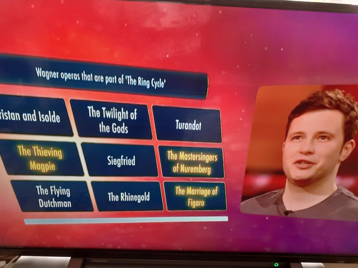 Ann_GalaxyBabe's tweet photo. When you know the answers because you're a sub-editor. Straight down the middle eh Maestro? #Wagner #BBCImpossible https://t.co/PfCg409GDg