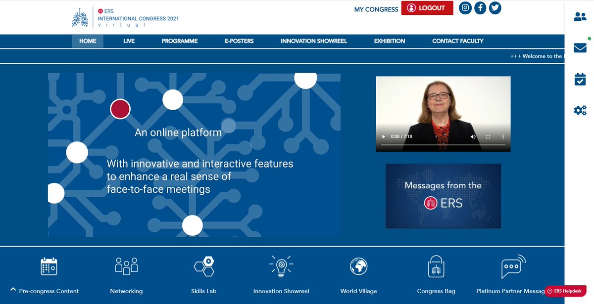 #ERSCongress 2021 is officially live! 🥳

Access the platform to browse e-posters and add your comments, watch pre-recorded session content, and get excited for the main event on 5-8 Sept! Don't forget to enable the networking features 💬

🔗 congress.ersnet.org