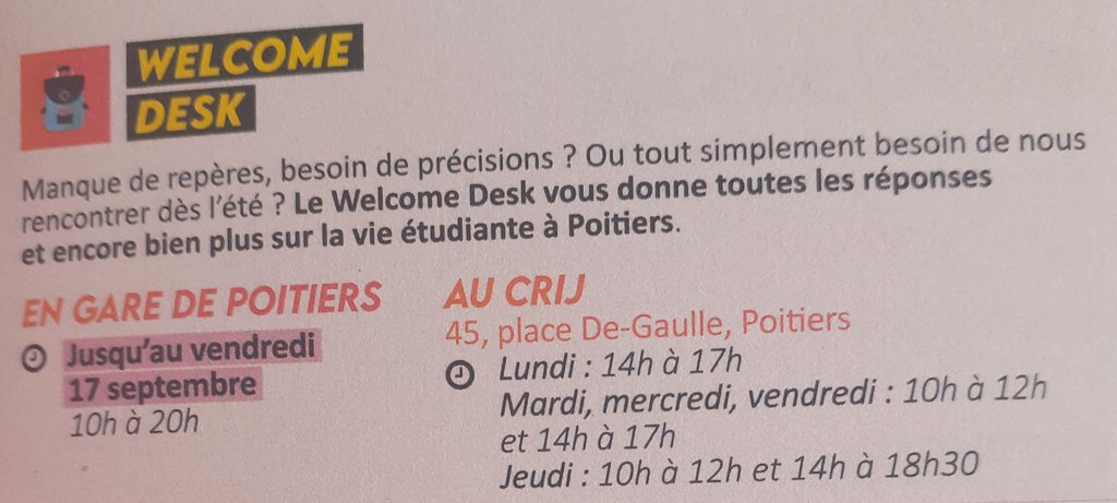 Seg__online's tweet photo. Welcome desk à la gare @SNCF et @CRIJNA_Poitiers dans le cadre du dispositif BIENVENUE AUX ÉTUDIANTS 2021 @poitiersfr @Grand_Poitiers et merci à tous les partenaires @POITIERS_CROUS @UnivPoitiers @ISAE_ensma @poleAlienor @lecolededesign @TAP_POITIERS https://t.co/WgUQzFOqT3