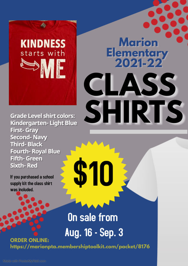 Today is the LAST DAY to get your class shirts! Order here: marionpta.membershiptoolkit.com/packet/8181