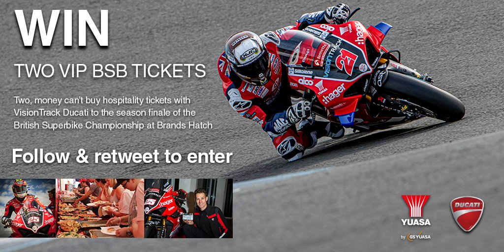 GS Yuasa UK (@gsyuasauk) on Twitter photo Attention BSB fans! 🚨
Win 2 VIP tickets to the season finale of the <a href="/OfficialBSB/">Bennetts British Superbike Championship</a> at Brands Hatch on Sunday 17th October in <a href="/PBM_Team/">Hager PBM Ducati</a> hospitality.
To enter, simply make sure you are following us and retweet this post. Competition closes on Friday 1st October 2021. Good luck!🏁 Attention BSB fans! 🚨
Win 2 VIP tickets to the season finale of the <a href="/OfficialBSB/">Bennetts British Superbike Championship</a> at Brands Hatch on Sunday 17th October in <a href="/PBM_Team/">Hager PBM Ducati</a> hospitality.
To enter, simply make sure you are following us and retweet this post. Competition closes on Friday 1st October 2021. Good luck!🏁