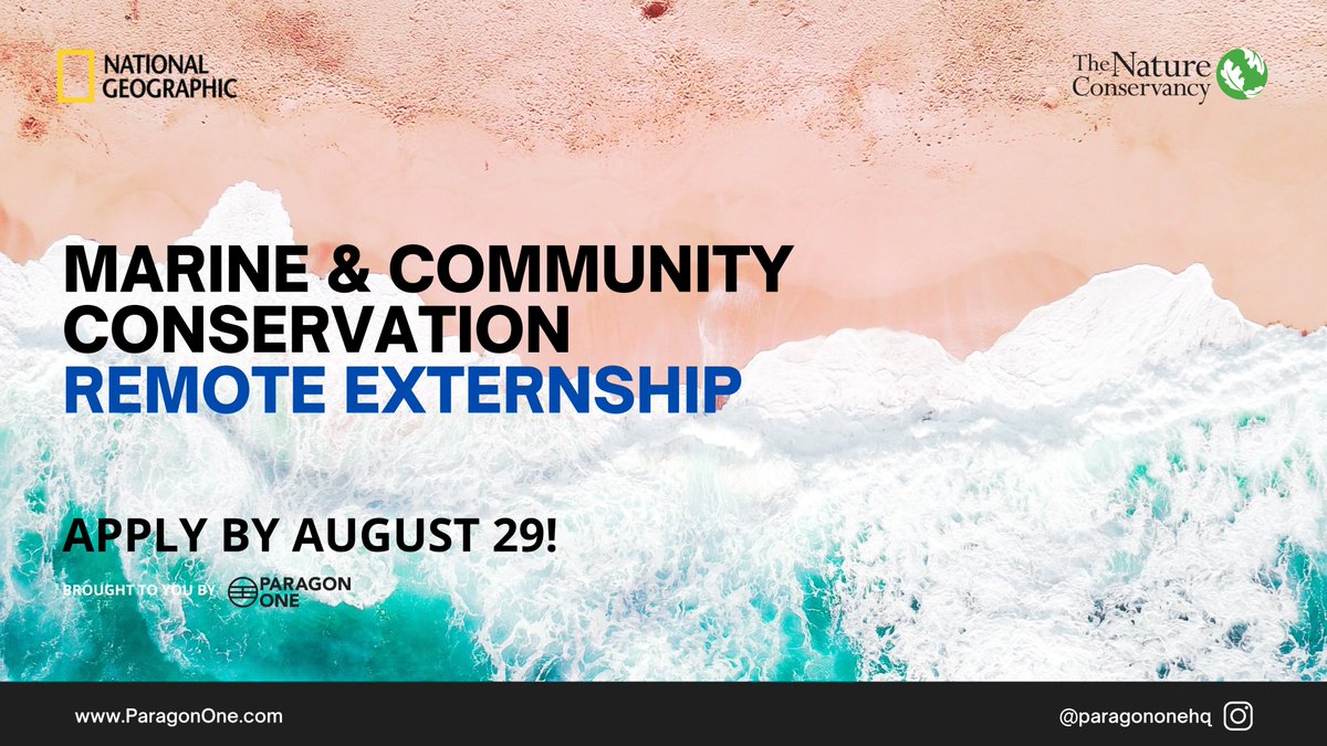 Have you applied yet? We're now accepting #applications till Aug. 29.

8-week, part-time #RemoteExternship on #Marine &amp; Community #Conservation in partnership with 
<a href="/NatGeoEducation/">Nat Geo Education</a> &amp; <a href="/nature_org/">The Nature Conservancy</a>

Open to ages 18-25

Apply here: paragonone.com/externships/ma…

<a href="/InsideNatGeo/">National Geographic Society</a> <a href="/theblackmba/">The Black Mamba</a>