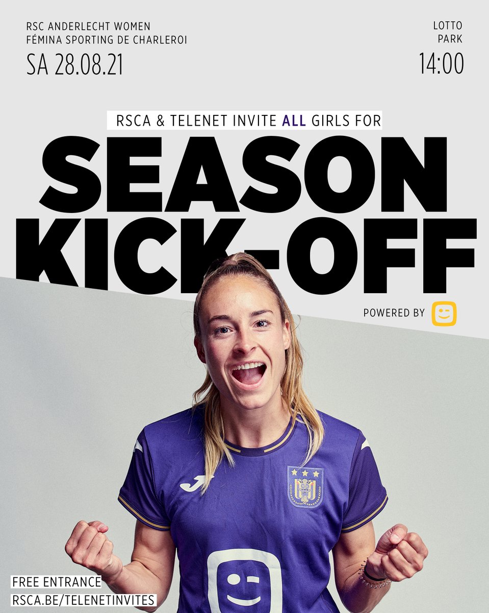 Ce samedi, les dames du <a href="/rscawomen/">RSCA Women</a> débutent la compétition en beauté avec un match contre Charleroi au Parc Lotto. En tant que fier partenaire, nous avons fait en sorte que tout le monde puisse assister gratuitement à ce match. Commandez vos billets : women.rsca.be/fr/telenetinvi… ⚽💜