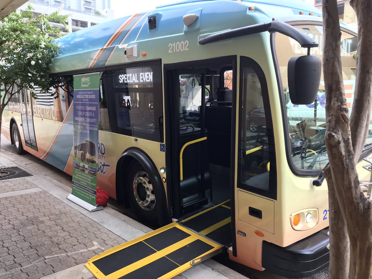 BrowardTransit's tweet image. BCT is electric with two new Proterra electric buses at the Governmental Center. Deputy County Administrator Monica Cepero and Broward Director of Transportation Chris Walton strike a pose with one of the buses