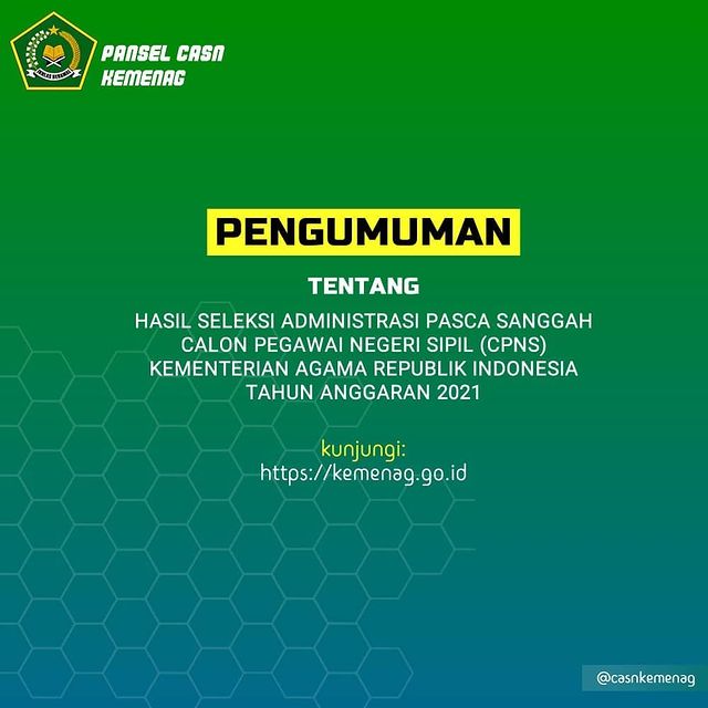 Pengumuman Hasil Akhir Seleksi Administrasi Pasca Sanggah CPNS Kemenag