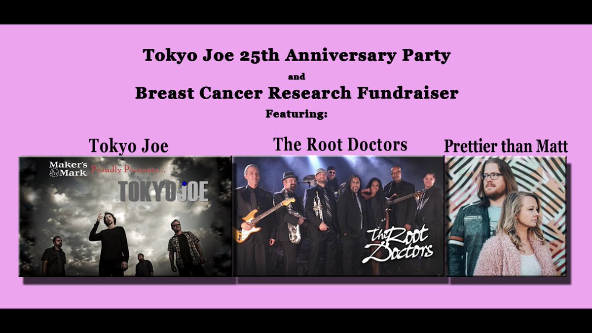 gbbick's tweet image. Tokyo Joe 25th anniversary show and breast cancer fundraiser featuring The Root Doctors and Prettier Than Matt. Friday, October 29th at Icehouse Amphitheater. Tickets on sale this Friday 8/27 at icehouseamphitheater.com