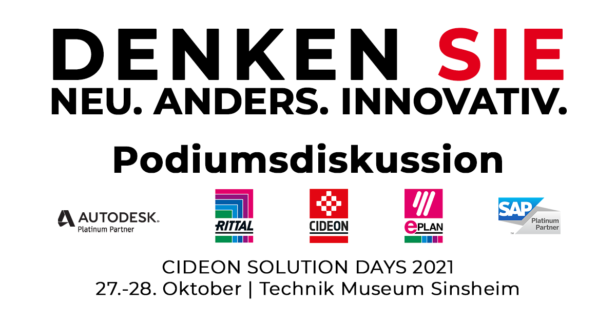 cideon's tweet photo. "Die Technik entwickelt sich immer vom Primitiven über das Komplizierte zum Einfachen." - Unter diesem Motto diskutieren hochkarätige Vertreter von @Rittal, @EPLAN_DE, @SAPdach, @autodesk und #CIDEON über die neuen Möglichkeiten der #Digitalisierung. https://t.co/AFveQ62us1 https://t.co/XqhykuB9O0