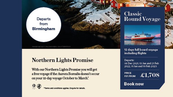 Did you know we offer Northern Lights voyages with direct flights from <a href="/bhx_official/">Birmingham Airport</a>? Prices start from just £1,708pp for a 12-day Classic Round Voyage covered by our Northern Lights Promise!✨

Departures now available Dec 2021 - Feb 2023. Find out more: bit.ly/3B3Zwin