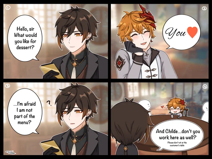 Childe, get your ass back to work and stop flirting with the waiter 

#原神 #GenshinImpact #Tartali #タル鍾 #Zhongli #Childe #Tartaglia 