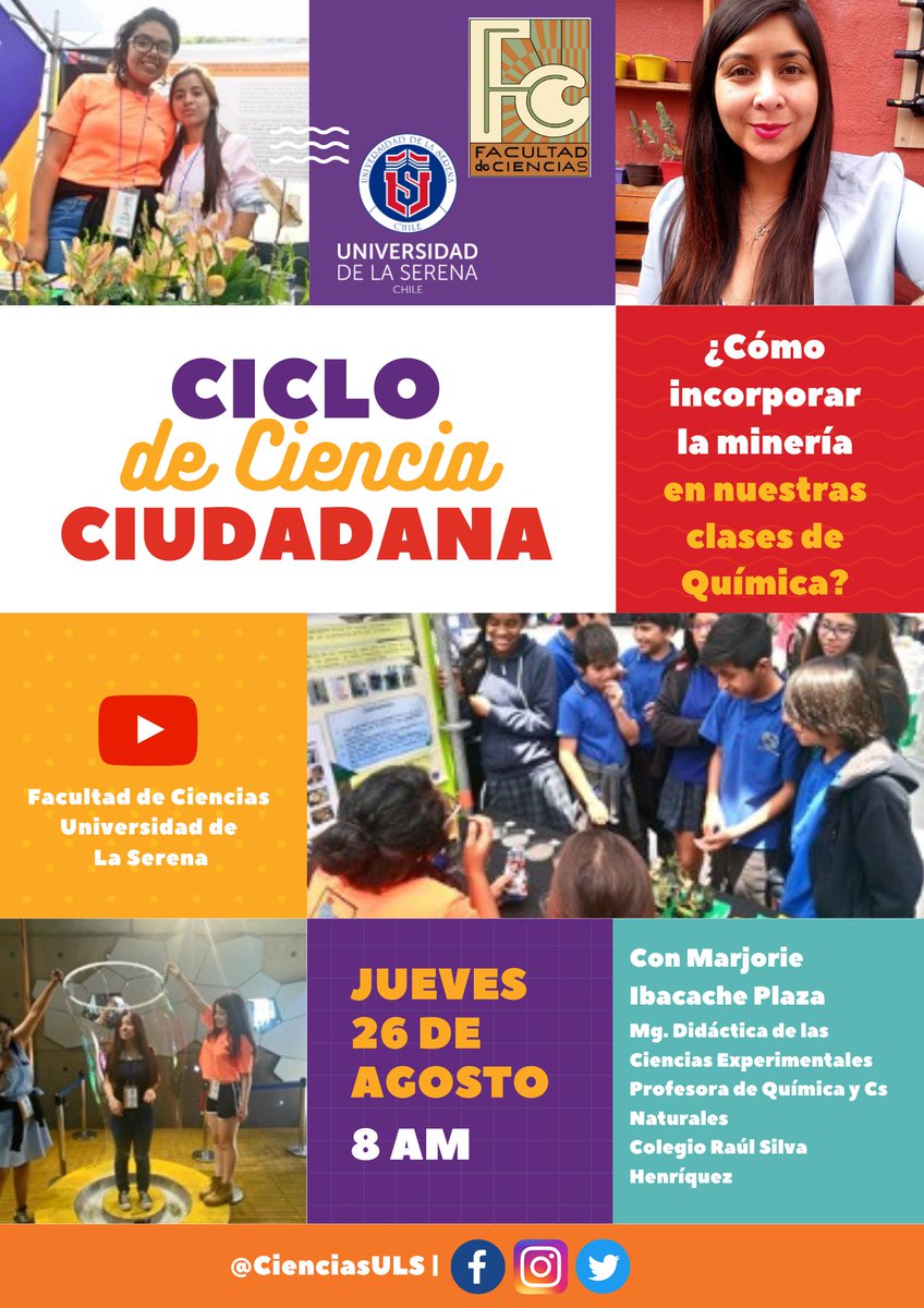 CienciasULS's tweet photo. 🗓Jueves 8AM⏰

👩‍🔬Únete a nuestro Ciclo de Ciencia Ciudadana con la profesora de Química y Ciencias Naturales Marjorie Ibacache Plaza, Magíster en Didáctica de las Ciencias Experimentales, docente del Colegio Raúl Silva Henríquez de #Ovalle https://t.co/ucleQ9WMO9