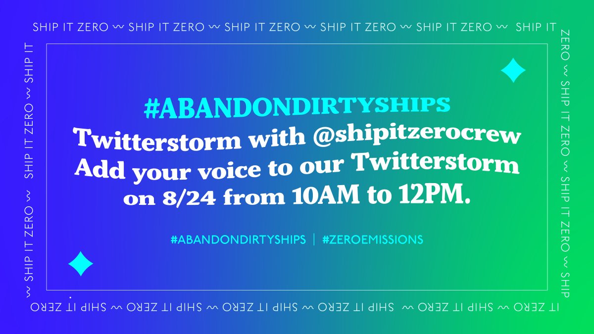Join us at 10 am to 12 pm today to tell <a href="/amazon/">Amazon</a> executives to break up with fossil fuels for the good of our planet! 

1. Use the #AbandonDirtyShips hashtag.
2. Tag <a href="/ajassy/">Andy Jassy</a>, <a href="/davehclark/">Dave Clark</a>, <a href="/bolsavsky/">Brian Olsavsky</a>, and <a href="/JeffBezos/">Jeff Bezos</a>.
3. Demand that they commit to 100% #ZeroEmissions by 2030.