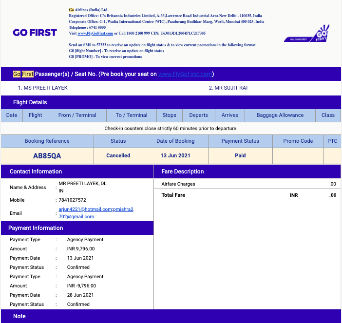 pmishra2702's tweet photo. Its been 2+ months since @GoFirstairways flight from IXR-PNQ was cancelled by airlines.Still,we haven't got refund.@happyeasygo ,kindly process refund for order id 775847069222049685 asap or we will take this up to the higher authorities. @jagograhakjago @MoCA_GoI @GoI_MeitY https://t.co/TPLtknyhyH