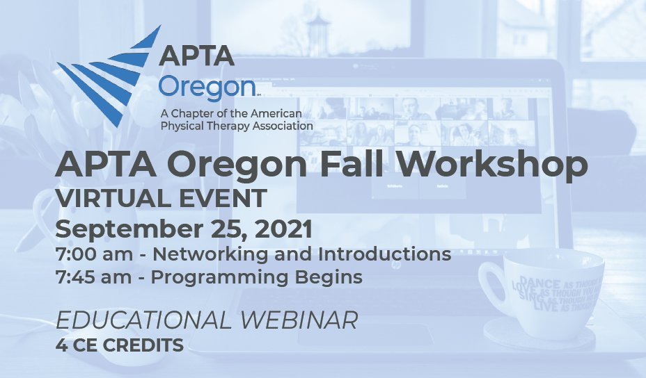 apta_oregon's tweet photo. #APTAOregon Fall Workshop and Business Meeting is a month away! Register now and stay up-to-date with your Chapter! Details and registration in the link https://t.co/tfuqkQdMr9
#getreadyforfall #physicaltherapy #continuingeducation https://t.co/OJ3dsRNR0D