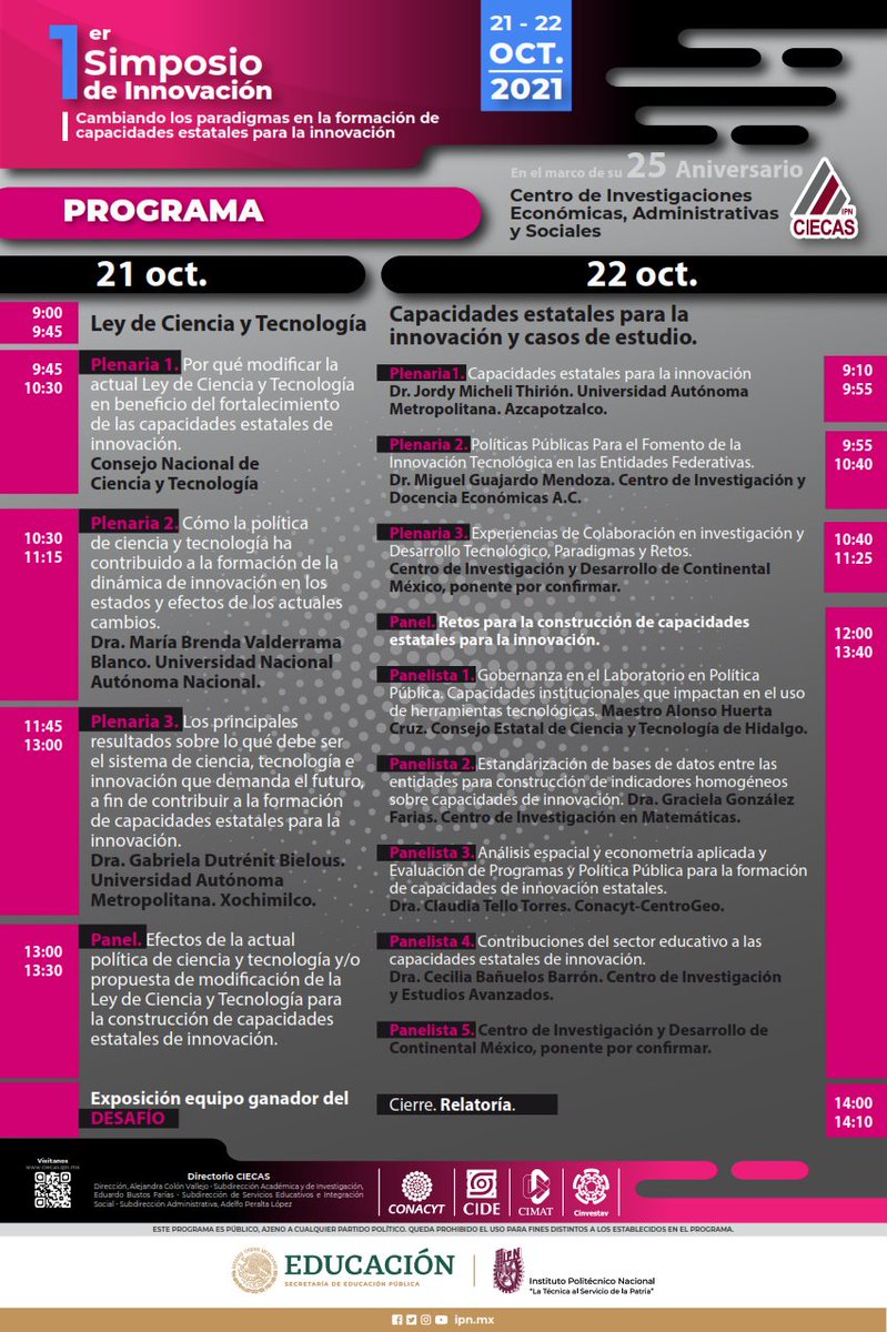 Programa del 1er Simposio de Innovación 21-22 octubre 2021