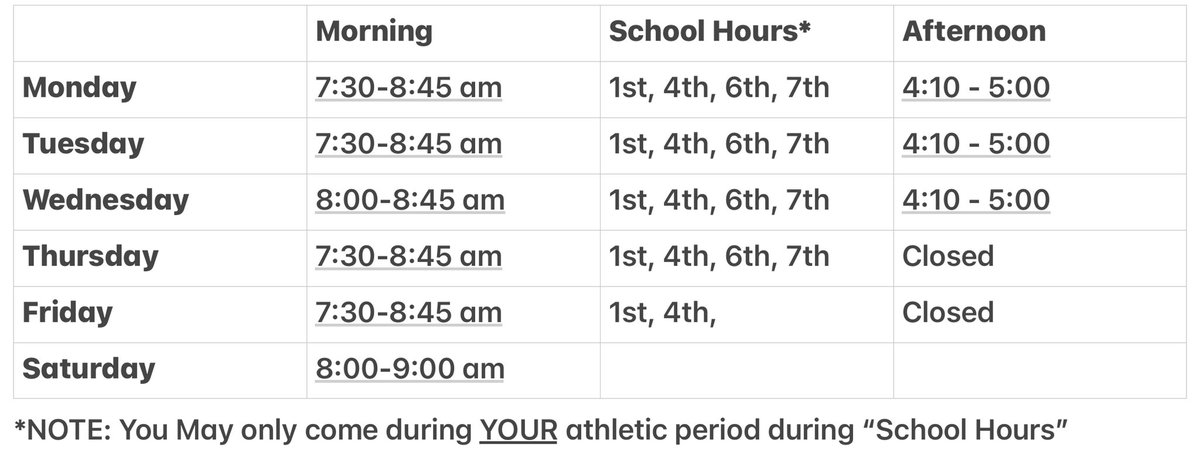 Here are the hours we are open this week 8/23 - 8/27! Notice we will be closed Thursday and Friday after school due to football games!