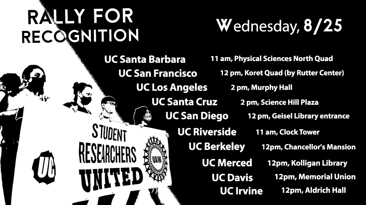 Tell <a href="/UofCalifornia/">University of California</a>  to stop delaying! Recognize SRU and negotiate a contract now. RSVP to attend tomorrow's action here: bit.ly/recognizeSRU