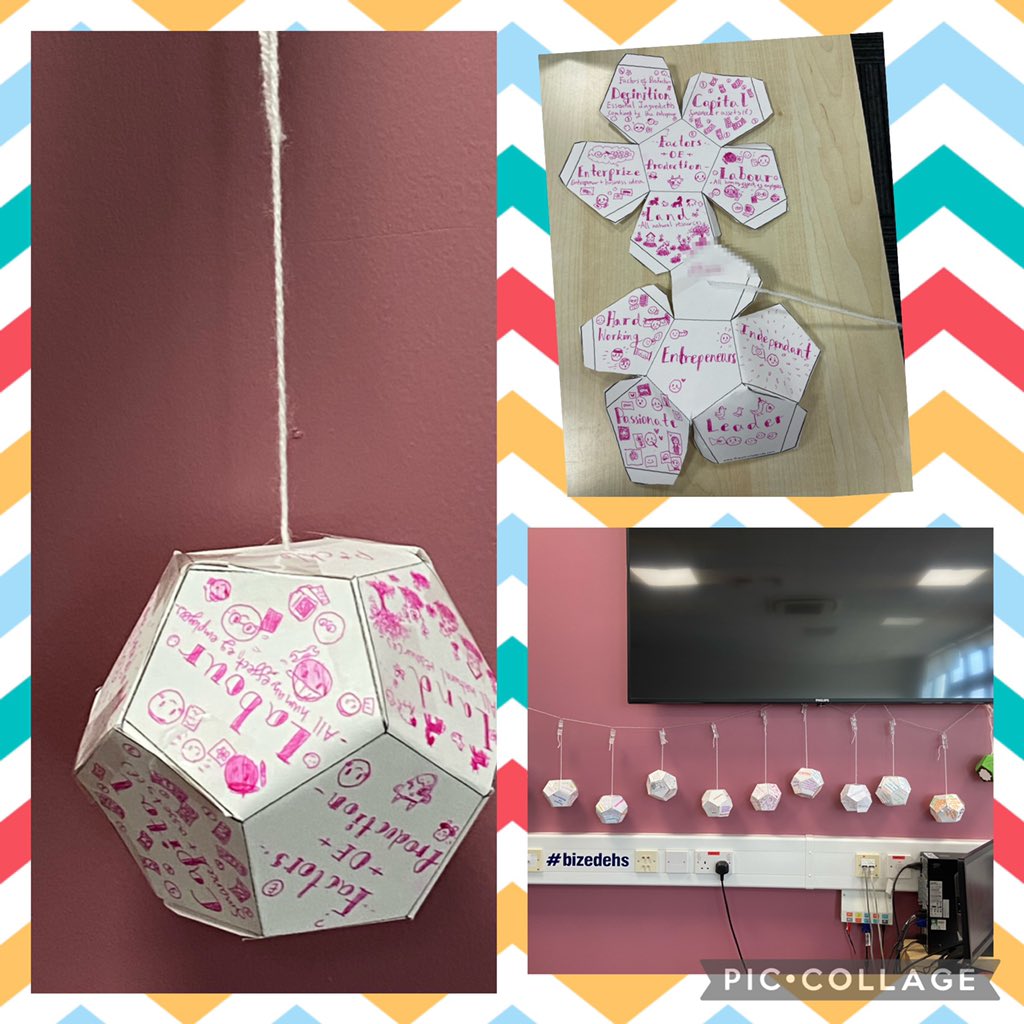 MrsTEHS's tweet photo. #N5BusMan consolidated knowledge of #Entrepreneurs by creating  Dodecahedrons to summarise: 

▶️ skills and qualities
▶️ factors of production  

#interactivenotes #BizEdEHS #revision #consolidation https://t.co/SfEEfeCQaC