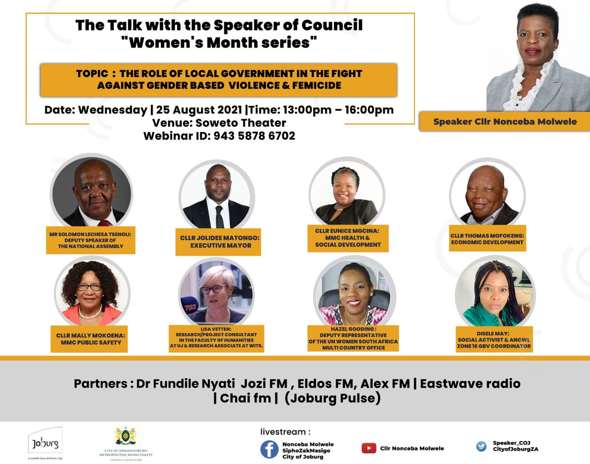 ZamaWard's tweet photo. Good Evening 
 
Cllr Nonceba Molwele is inviting you to a scheduled Zoom meeting.
 
Topic: Dialogue on the Role of Local Government in the Fight Against Gender-Based Violence and Femicide
Time: Aug 25 2021, 01:00 PM Johannesburg
 
@MMCEuniceMgcina @Speaker_CoJ @CityofJoburgZA https://t.co/kHpBFpM5Ii
