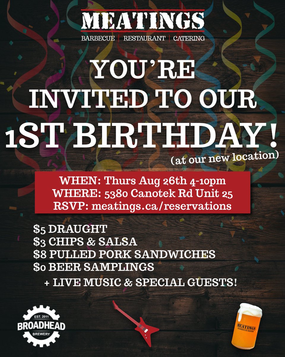 IT’S BEEN A WHOLE YEAR ON CANOTEK RD! 🎂🥳 🎈 It’s been a tough one but with your continued support, we are still here and we want to celebrate with you!

✅ LIVE MUSIC 🎶
✅ $5 DRAUGHT 🍺
✅ $8 PULLED PORK SANDWICHES 🍔
✅ BEER SAMPLINGS FROM BROADHEAD 🍻
✅ SPECIAL GUESTS 🎉