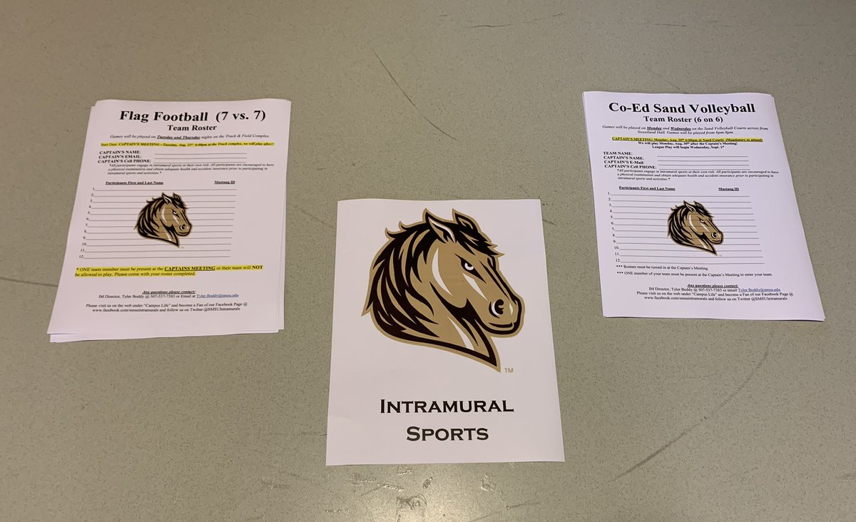 Sign up for Intramural VB and Flag Football today! Rosters available in the Student Center!!