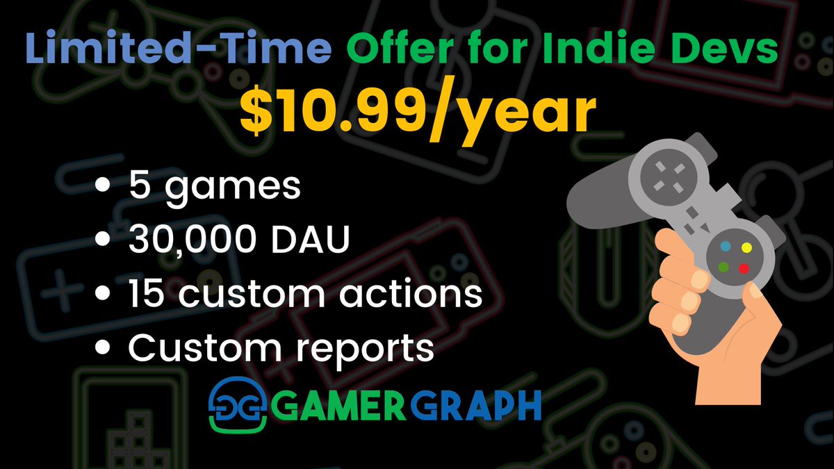 Only 10 days left for #indiedev special pricing on our Game Ops Optimization platform - game &amp; player analytics, cloud ops, continuous insights portal.gamergraph.io/payment/e42c79…
