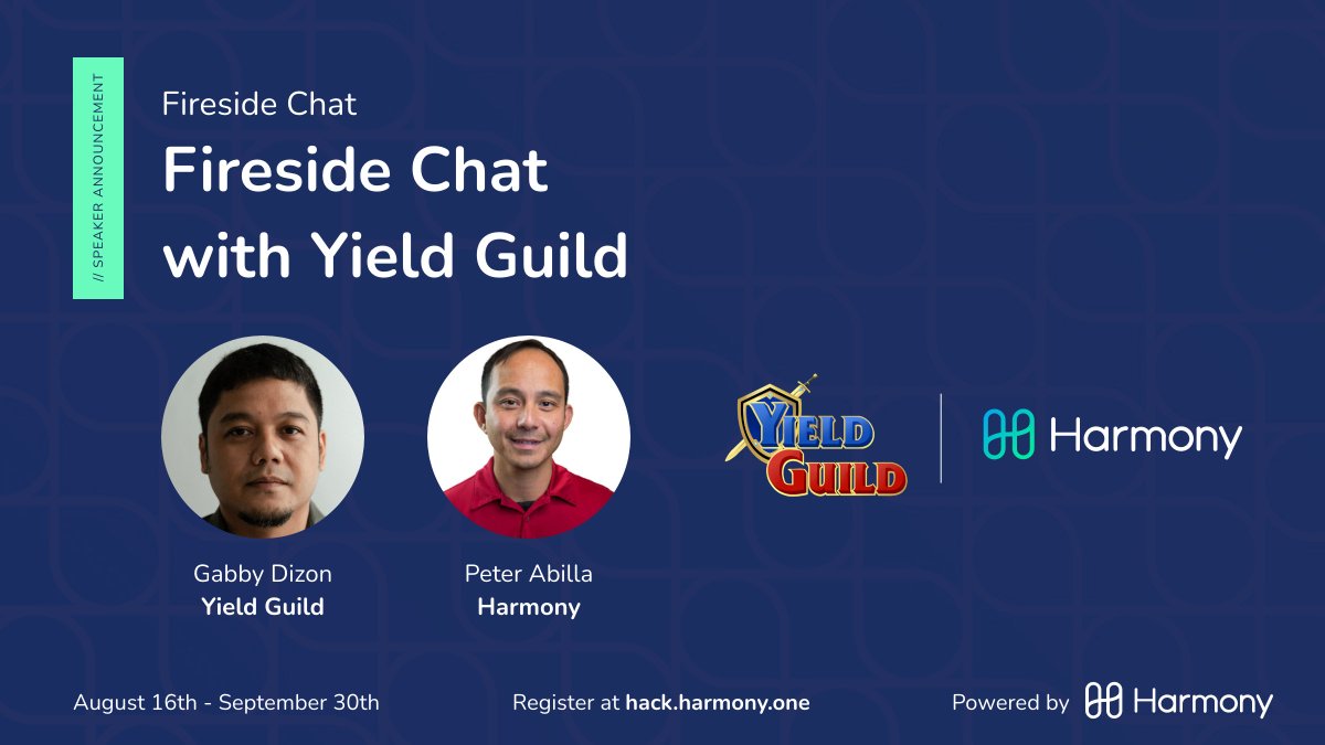 harmonyprotocol's tweet photo. 📢 $1M Hackathon Announcement

Join this Fireside Chat with @shmula and @gabusch from @YieldGuild that goes live in 1 hour ⌛️ Go to https://t.co/qeq6U9M0LV and scroll down to the calendar in 1 hour to find this event plus many more events to come #yieldguildgames #hackathon https://t.co/1Kkc5104pM