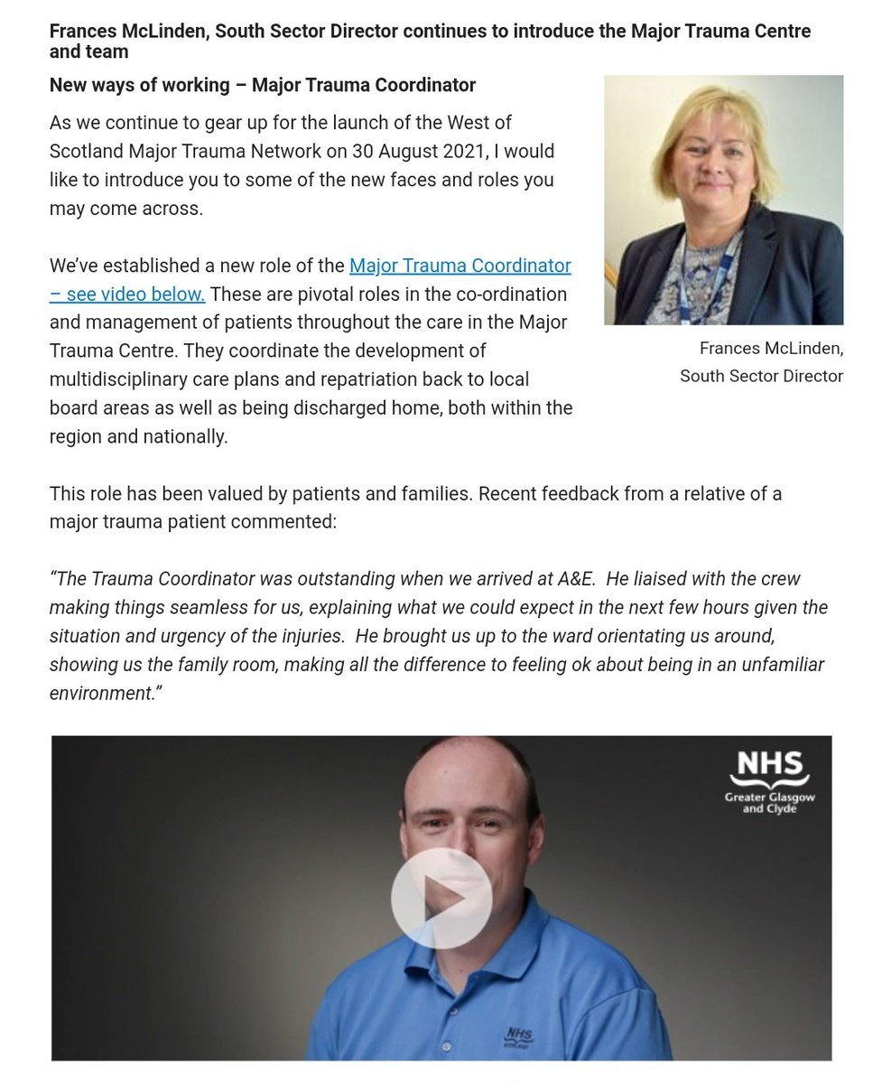 nhsggcpaedsMTC's tweet photo. @NHSGGC staff, if you haven't already, check out yesterday's #corebrief as our Mark explains the role of the #MajorTrauma coordinators. There are three of us in @RHCGlasgow and we liaise with all teams involved in trauma patients' care both in the hospital and beyond. #6days https://t.co/eCUlbO16xo