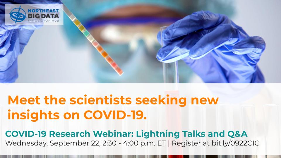 Northeast Big Data Hub (@nebigdatahub) on Twitter photo What are the latest COVID-19 #findings? Join the #COVID Information Commons on Sept 22nd to hear from <a href="/NSF/">U.S. National Science Foundation</a> & <a href="/NIH/">NIH</a> funded #researchers. Come with questions for our amazing speakers!
Register: bit.ly/0922CIC
#bigdata #datascience #science <a href="/DataColumbia/">Columbia Data Science Society</a> <a href="/DataSciColumbia/">The Data Science Institute at Columbia University</a> What are the latest COVID-19 #findings? Join the #COVID Information Commons on Sept 22nd to hear from <a href="/NSF/">U.S. National Science Foundation</a> & <a href="/NIH/">NIH</a> funded #researchers. Come with questions for our amazing speakers!
Register: bit.ly/0922CIC
#bigdata #datascience #science <a href="/DataColumbia/">Columbia Data Science Society</a> <a href="/DataSciColumbia/">The Data Science Institute at Columbia University</a>