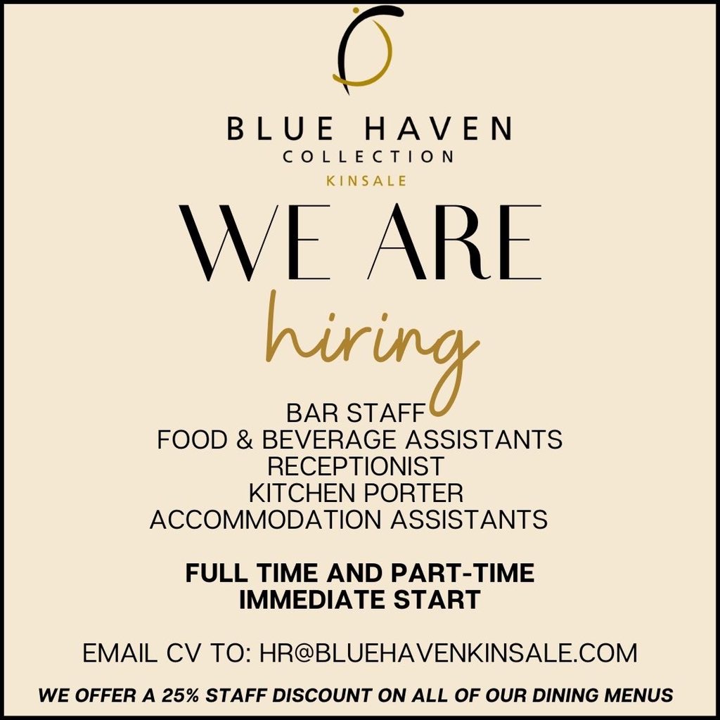 Bluehavenkinsal's tweet photo. Join The Collection Team - we have some great opportunities available
#jobfairy #recuitment #employment #job #hiringnow #employmentopportunities #kinsale #hotellife #education #workinhospitality https://t.co/0sTl6qpUK0
