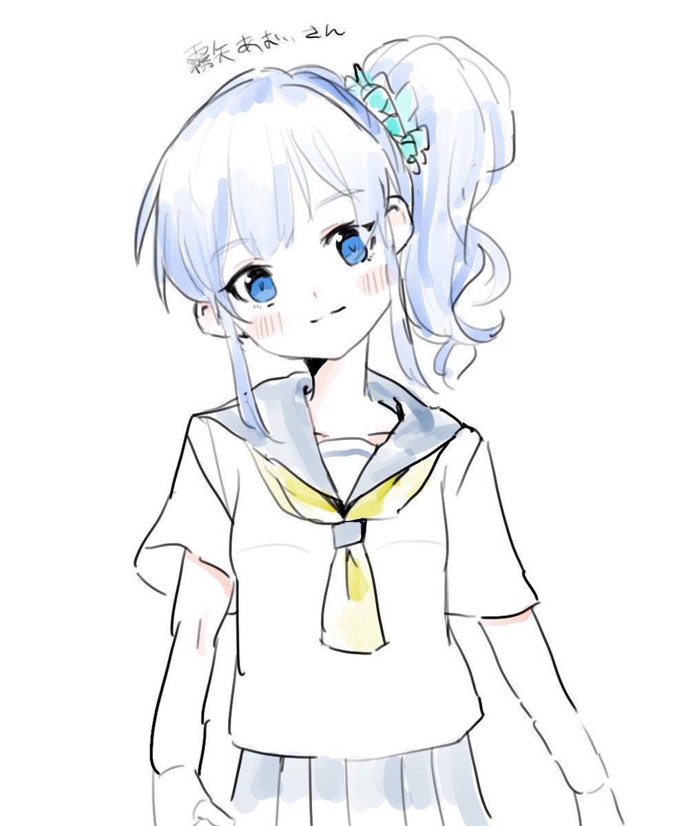 1girl solo school uniform blue eyes side ponytail scrunchie white background  illustration images