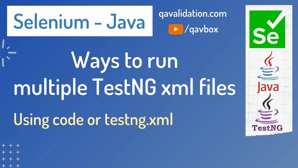 qavalidation's tweet image. #qavbox #qavalidation #selenium
Learn ways to run multiple testng.xml files...
From code
From testng.xml
Subscribe n share!
youtu.be/floBxhqMB40