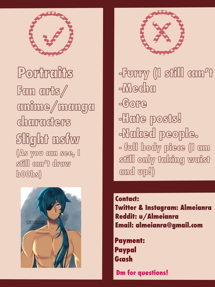 almeianra's tweet photo. [COMMISSION SHEET UPDATE]

I recently posted these for college funds but unfortunately my family got hit with covid and being quarantined for so long we needed some extra funds.

All rts, qrts, and replies will be appreciated!

#commissionsopen https://t.co/uyIRwMLNFd