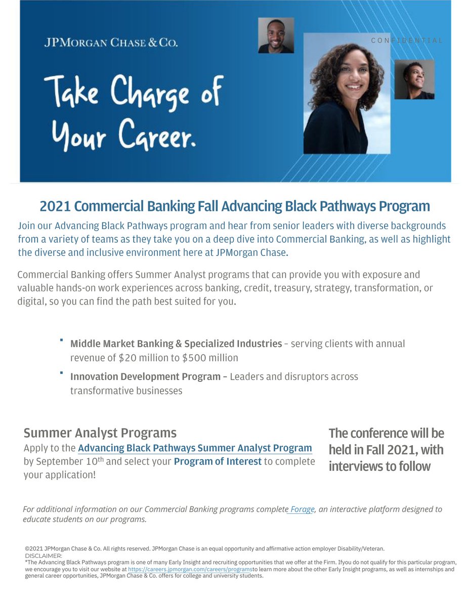DREICOB's tweet photo. NEW OPPORTUNITY! 2021 Commercial Banking Fall Advancing Black Pathways Conference
APPLY VIA LINK BELOW!!! 😄
https://t.co/4Ndxcq0cT4 https://t.co/pLKFrxsGCc