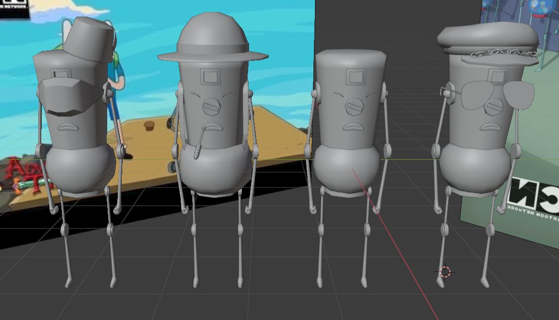 XRDevChad's tweet image. 3D modeled some Gumball Guards from Adventure Time with my own twist #3D #blender #unity