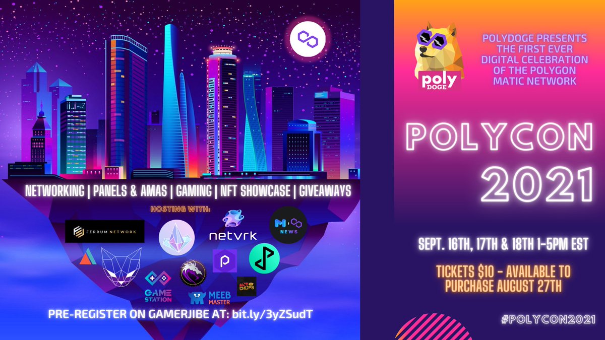 PolyDoge's tweet image. Excited for #PolyCon2021?! We know our sponsors and co-hosts are! 

@PolycatFinance @FerrumNetwork @PolyCrystal_ @NetVRk1 @GameStationIO @meebmaster_nft @PunksOnPolygon @NFThub @ArtChops @maticnews_com 

Just to name a few! 🐶🚀