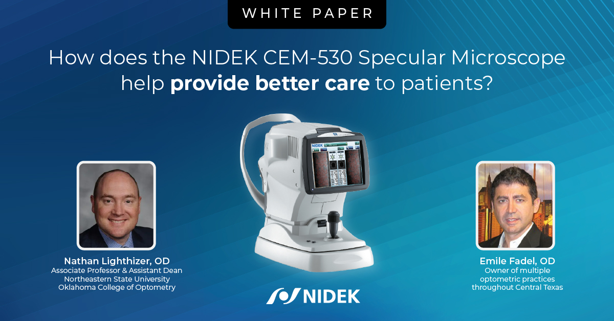 NIDEKincUSA's tweet photo. Read this white paper to learn how the NIDEK CEM-530 specular microscope has helped Dr. Lighthizer, OD, and Dr. Fadel, OD, provide better care to patients. Download at: https://t.co/sGOC30XJff. 

#cornea #endothelial #imaging #autotracking #autoshot #optometry #diagnostic https://t.co/i3ss0hUR5p
