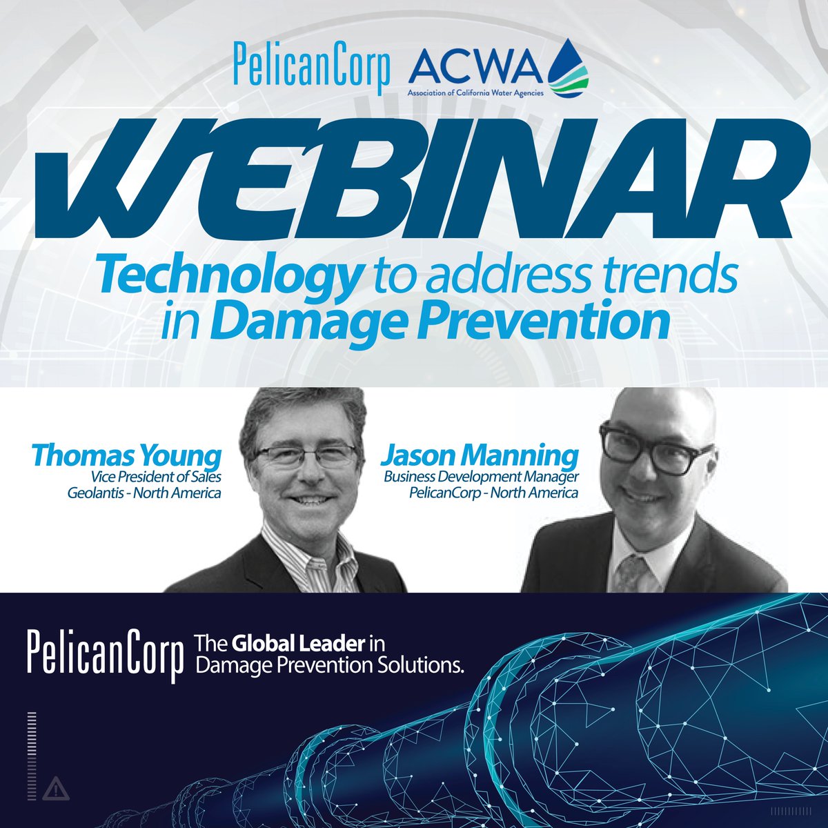 PelicanCorp's tweet image. Please join the North American team for a #webinar in collaboration with @ACWAWater on 31 August at 11am PST.
Technology to address trends in Damage Prevention - highlighting the #ScreenAccess and #Geolantis solutions.

Register here: lnkd.in/gPyUMmby

#PelicanCorp